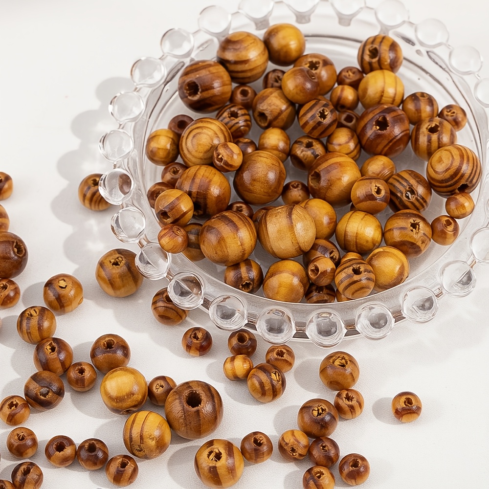 New Chinese Style Pine Wood Grain Round Beads for DIY